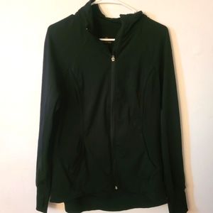 Black Slim Fit Spandex Zip-Up Sweater for Working Out